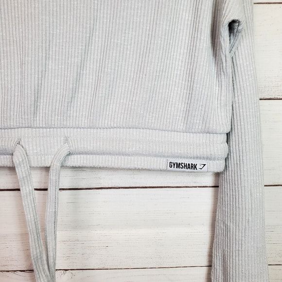 Gymshark Cropped Pullover Sweatshirt Top Women's Size M Gray Ribbed Long… - Picture 3 of 8